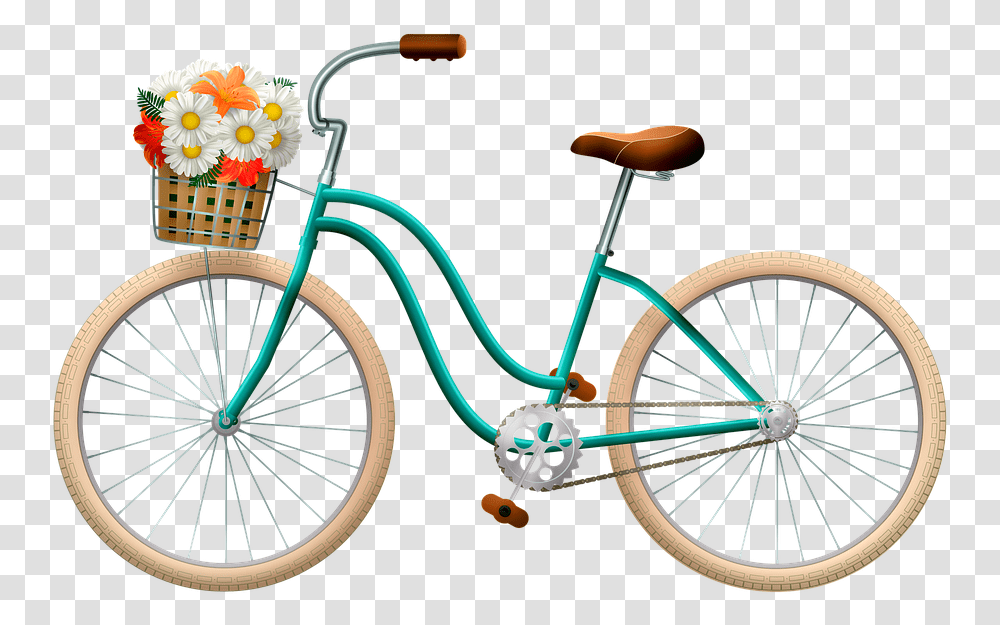 Bicicleta Cesta Con Flores Mujer De Bicicletas Bicycle With Flower Basket, Vehicle, Transportation, Bike, Wheel Transparent Png