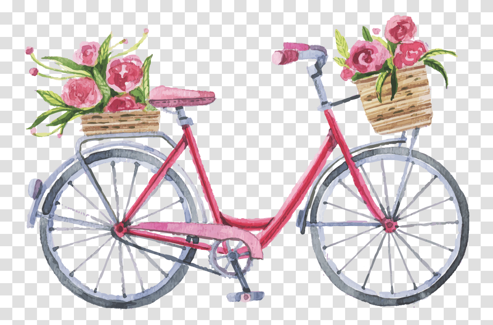 Bicicletta Bicycle With Flowers, Wheel, Machine, Vehicle, Transportation Transparent Png