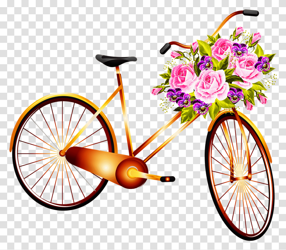 Bicycle Basket With Flowers Woman Bicycle Free Photo Basket Bike With Flowers, Vehicle, Transportation Transparent Png