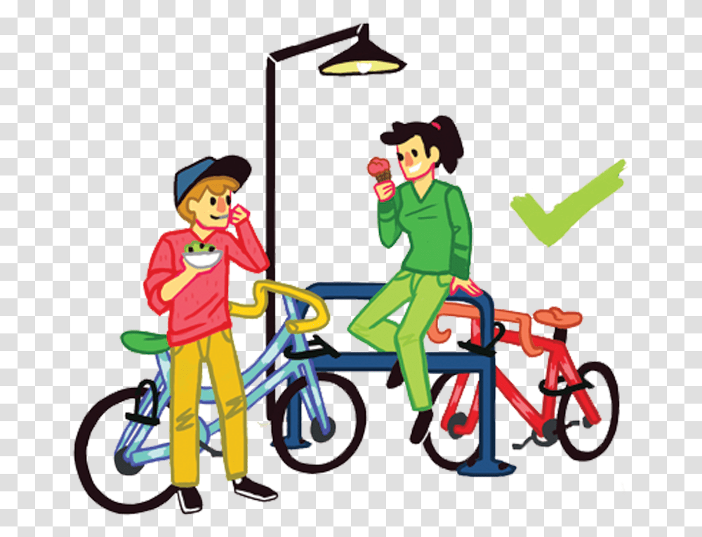 Bicycle Clipart Bike Rack Cartoon Bike Rack, Person, Vehicle, Transportation, Wheel Transparent Png