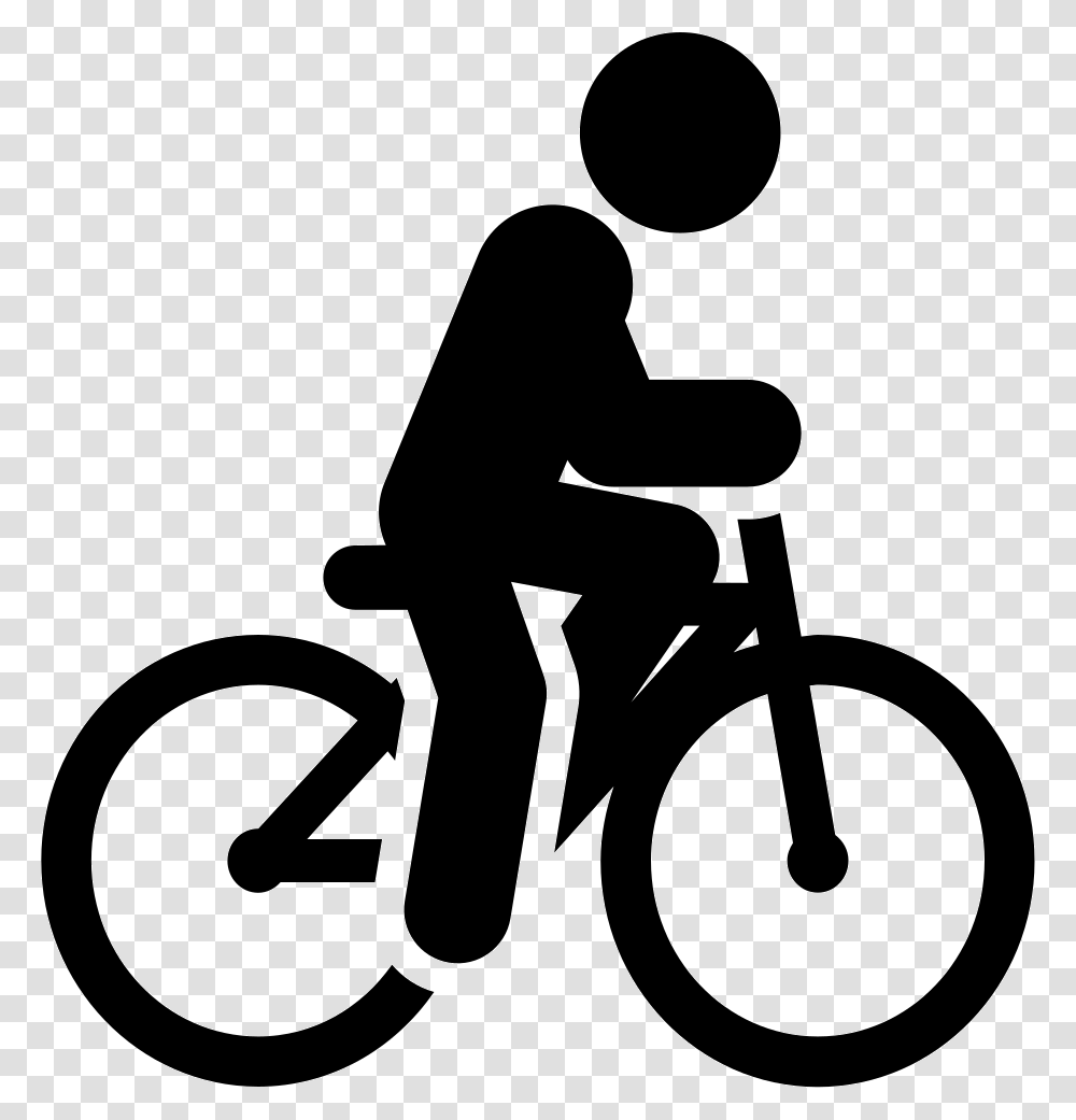 Bicycle Man On Cycle Icon, Person, Human, Silhouette, Stencil Transparent Png