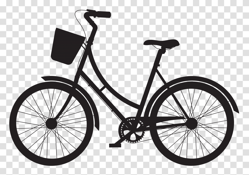 Bicycle With Basket Silhouette Clip Gallery, Stencil, Cross, White, Gray Transparent Png