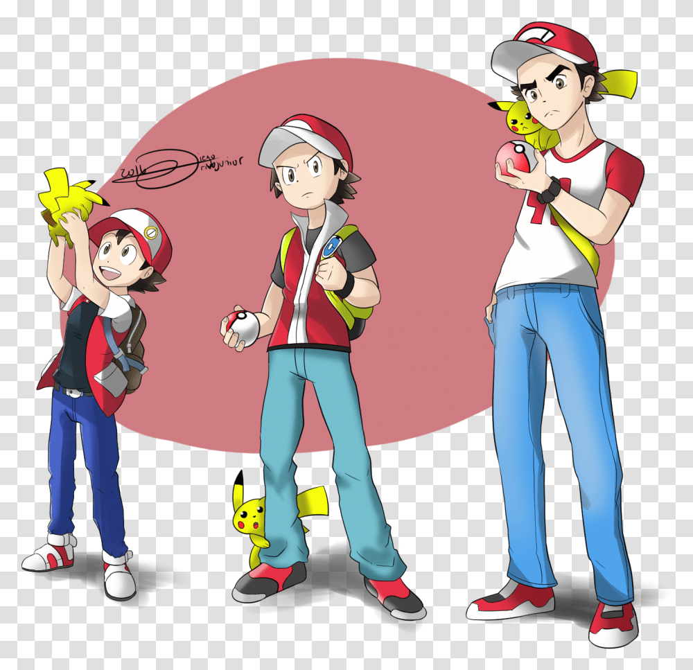 Big And Small Clipart Pokemon Masters Trainer Red, Person, Comics, Book Transparent Png