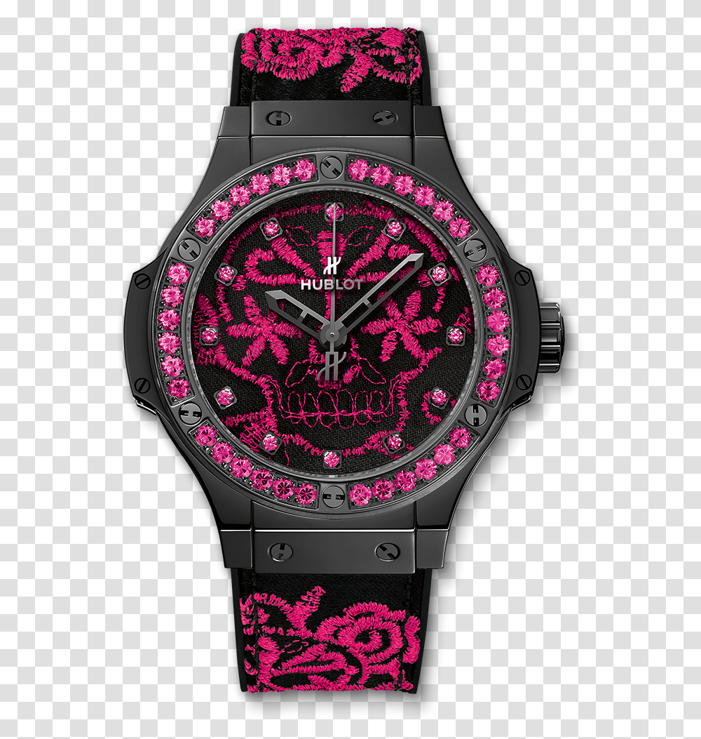 Big Bang Broderie Sugar Skull Fluo Hot Pink, Wristwatch, Clock Tower, Architecture, Building Transparent Png