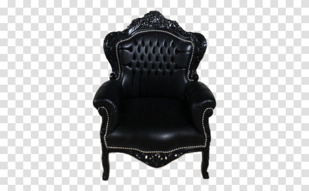 Big Baroque Armchair Black Frame Black Leather Armchair Black, Furniture Transparent Png