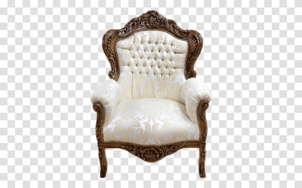 Big Baroque Armchair Brown Frame Biege Royal Flowers Fauteuil, Furniture Transparent Png