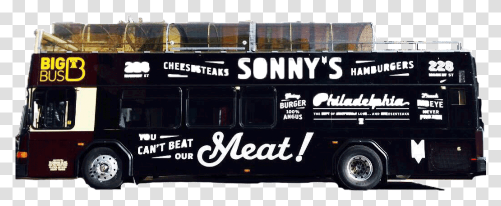 Big Bus Has A Bus Dedicated To Sonny S Famous Steaks Double Decker Bus, Vehicle, Transportation, Tour Bus, Wheel Transparent Png