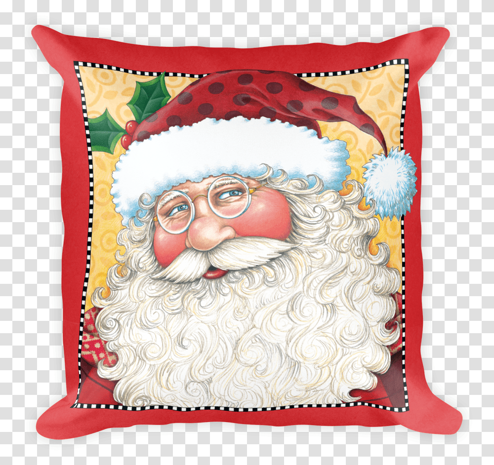 Big Santa Face Mary Engelbreit Christmas, Pillow, Cushion, Glasses, Accessories Transparent Png