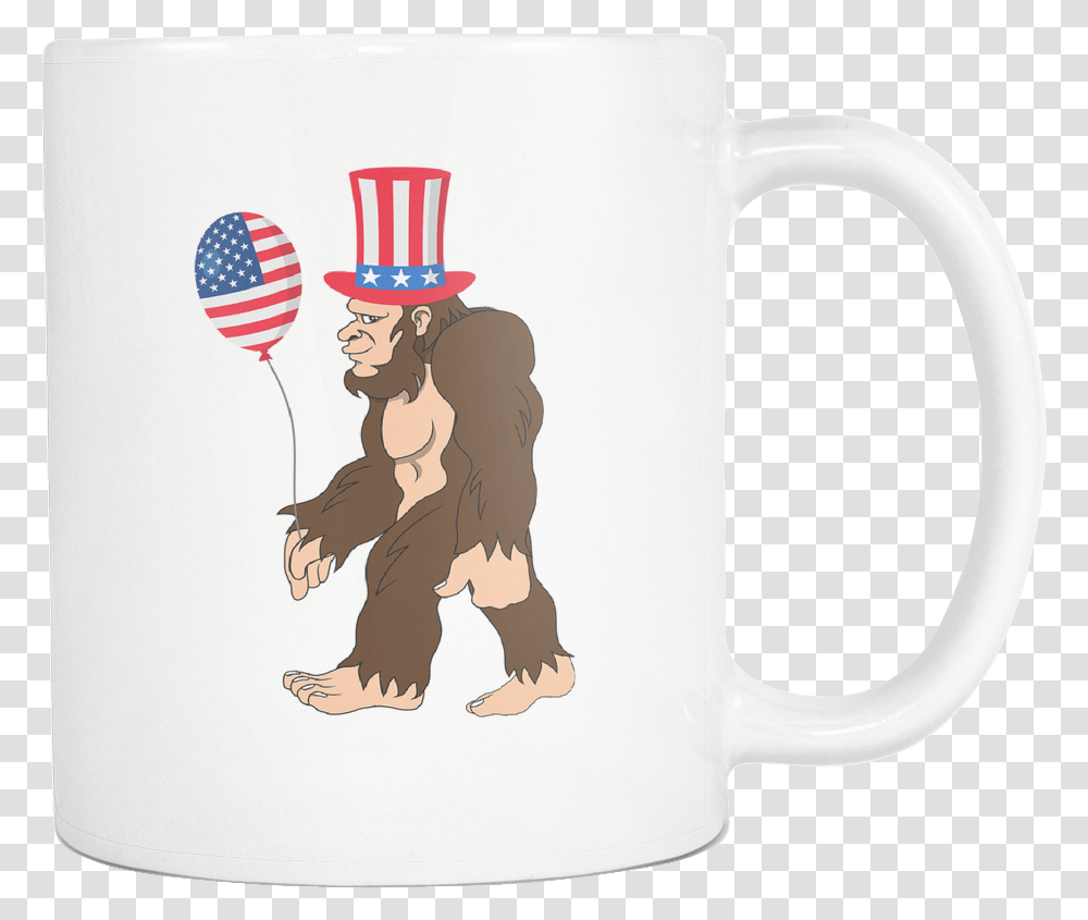 Bigfoot Sasquatch Baloon American Flag Cartoon, Coffee Cup, Person, Human, Stein Transparent Png