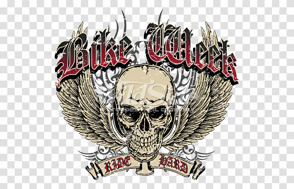 Bike Week Winged Skull Ride Hard Emblem Emblem, Logo, Trademark, Person Transparent Png