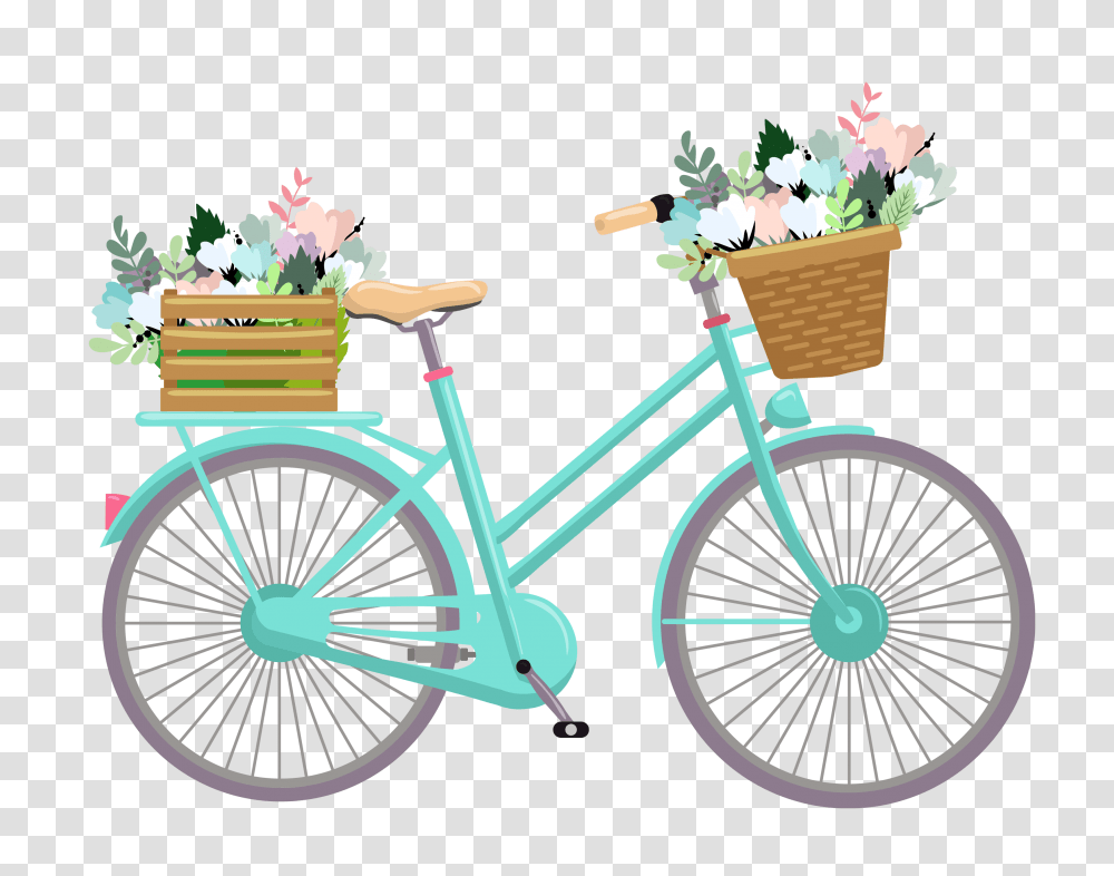 Bike With Flowers Clipart, Bicycle, Vehicle, Transportation, Wheel Transparent Png