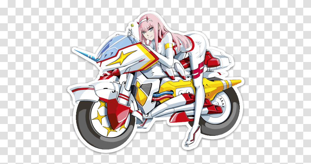 Biker Zero Two Sticker Illustration, Motorcycle, Vehicle, Transportation, Person Transparent Png