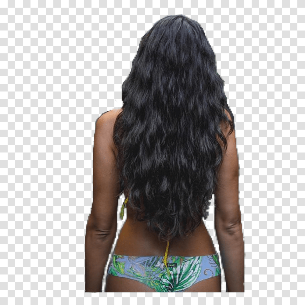 Bikini Beach Surfer Curlyhair Girl Freetoedit Lace Wig, Person, Human, Black Hair, Back Transparent Png