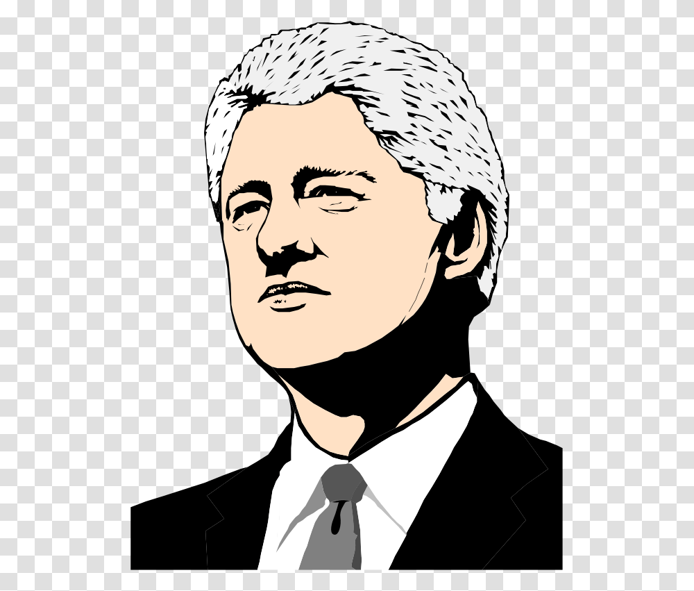 Bill Clinton Head Cartoon, Face, Person, Human, Tie Transparent Png