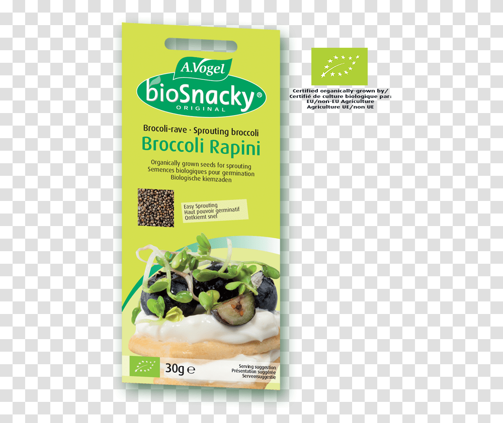 Biosnacky Broccoli Rapini Sprouting Seeds Vogel Bio Snacky Broccoli, Food, Plant, Poster, Advertisement Transparent Png