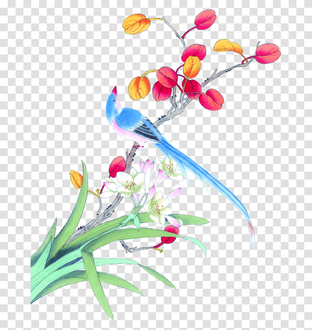 Bird And Flower Painting, Jay, Animal, Bluebird, Blue Jay Transparent Png