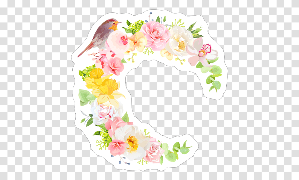 Bird And Flowers Daffodil Sticker Flower Design Sticker, Graphics, Art, Floral Design, Pattern Transparent Png
