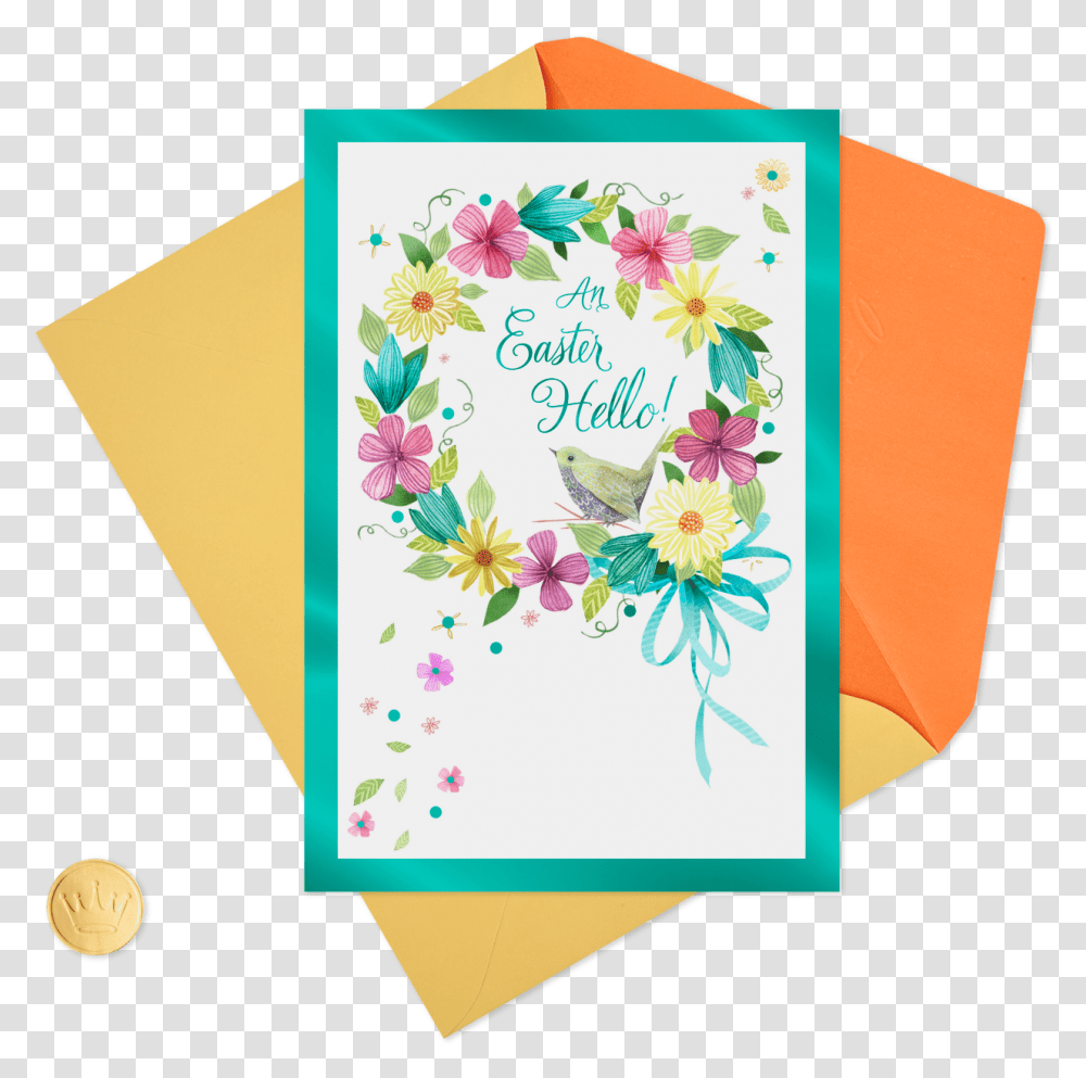 Bird And Spring Floral Wreath Easter Card Greeting Card, Envelope, Mail, Paper Transparent Png