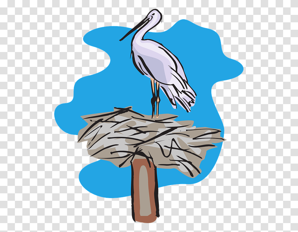Bird Standing On Nest Svg Clip Arts Stork Nest Clipart, Waterfowl, Animal, Crane Bird, Heron Transparent Png