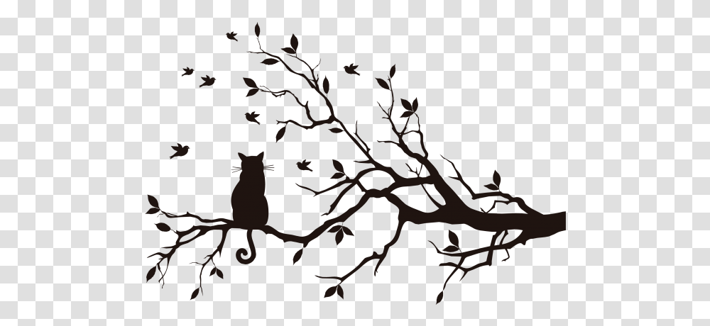 Bird Tree Branch Silhouette, Nature, Outdoors, Plant, Night Transparent Png