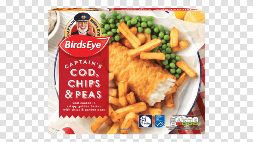 Birds Eye Traditional Fish And Chips Birds Eye Battered Cod Chips And Peas, Fries, Food, Person, Human Transparent Png