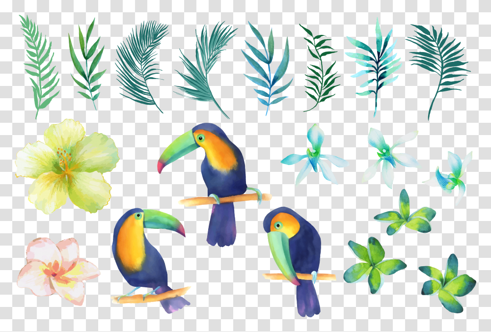 Birds In A Tree Clipart Clip Stock Parrot Watercolor Painting, Animal, Toucan, Vegetation Transparent Png