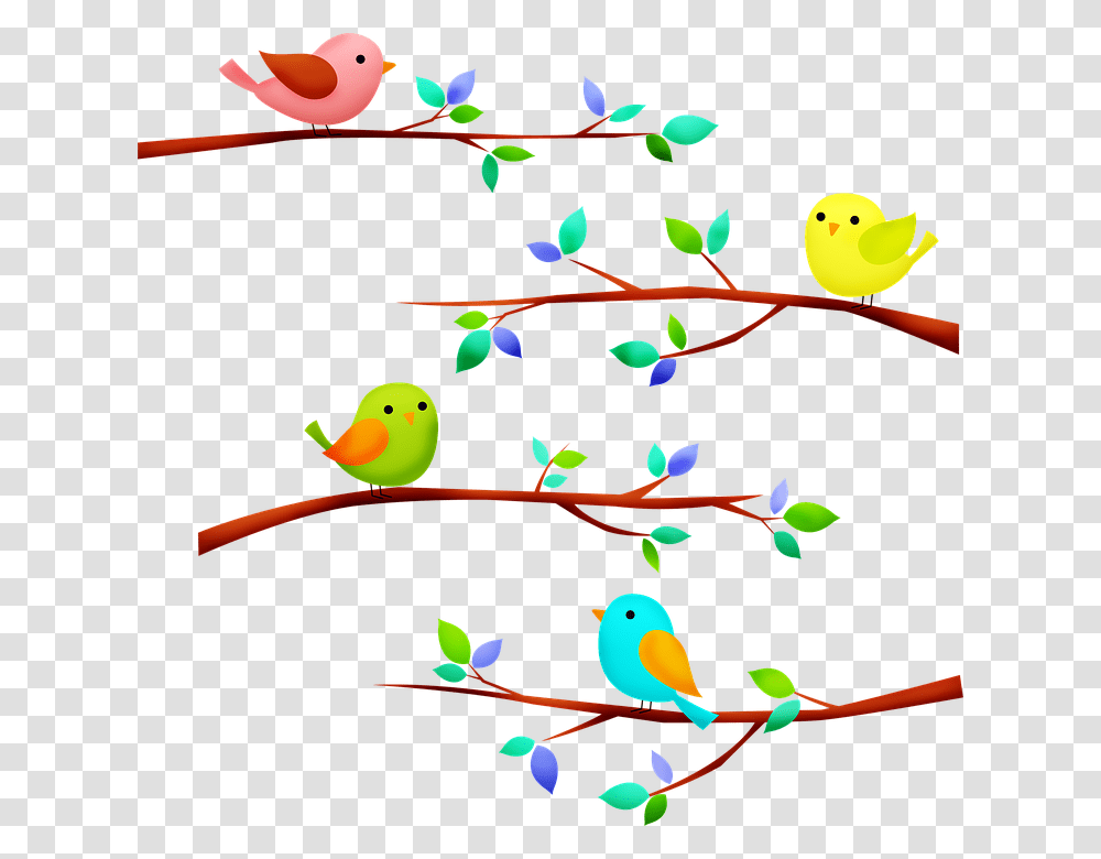 Birds On Tree Branch Birds Tree Branch Animal Vgel Auf Ast Clipart, Floral Design, Pattern, Flower Transparent Png
