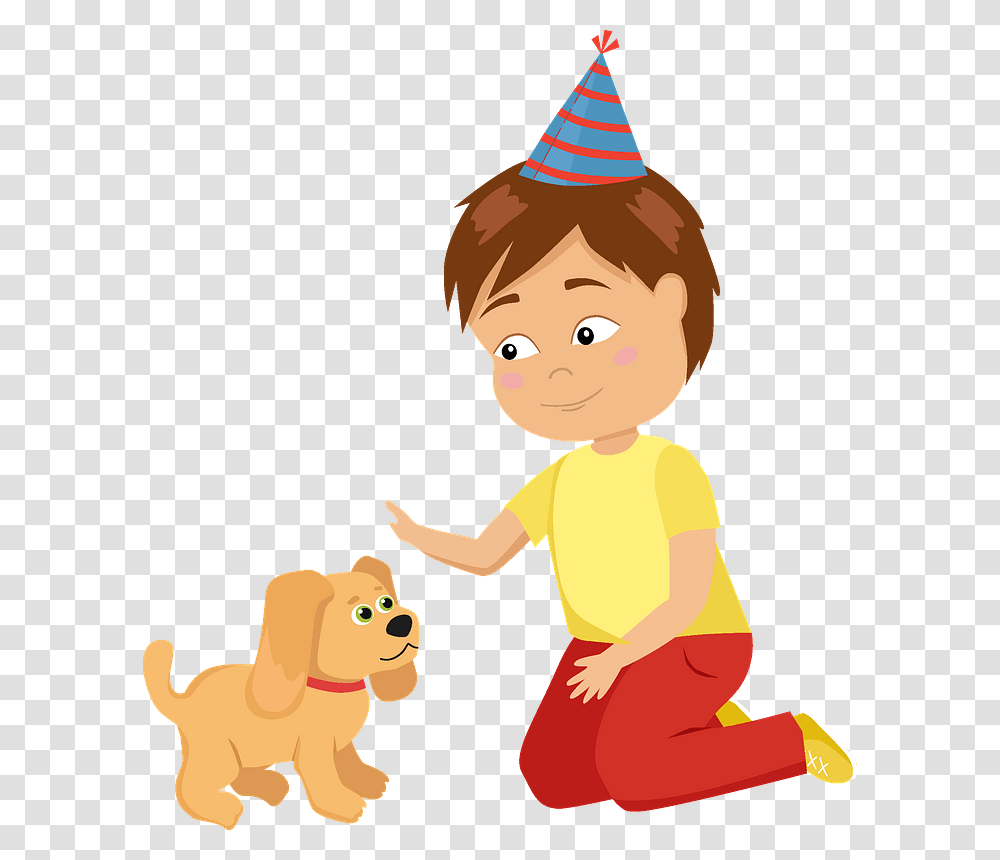 Birthday Boy With His New Puppy Clipart Cartoon, Apparel, Person, Human Transparent Png