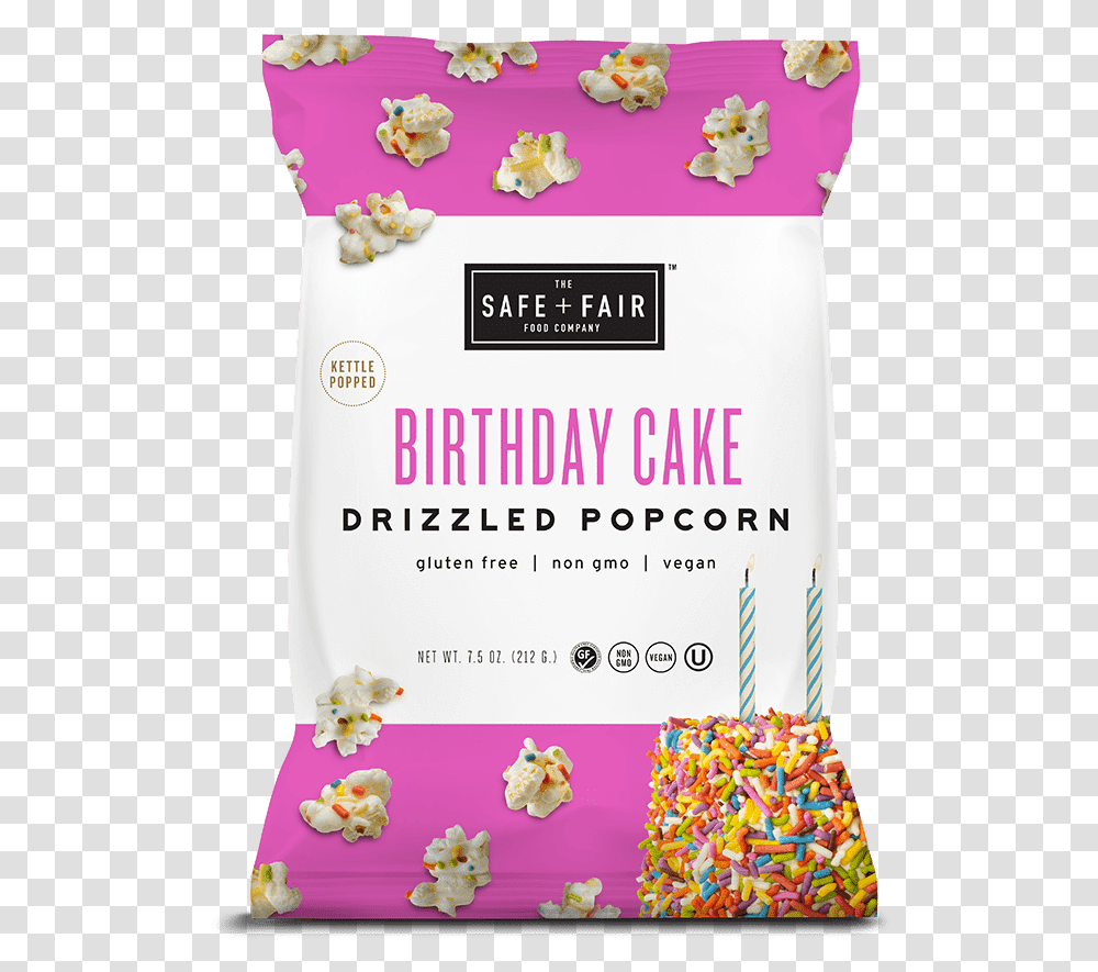 Birthday Cake Drizzled Popcorn Petal, Food, Paper, Sweets, Confectionery Transparent Png
