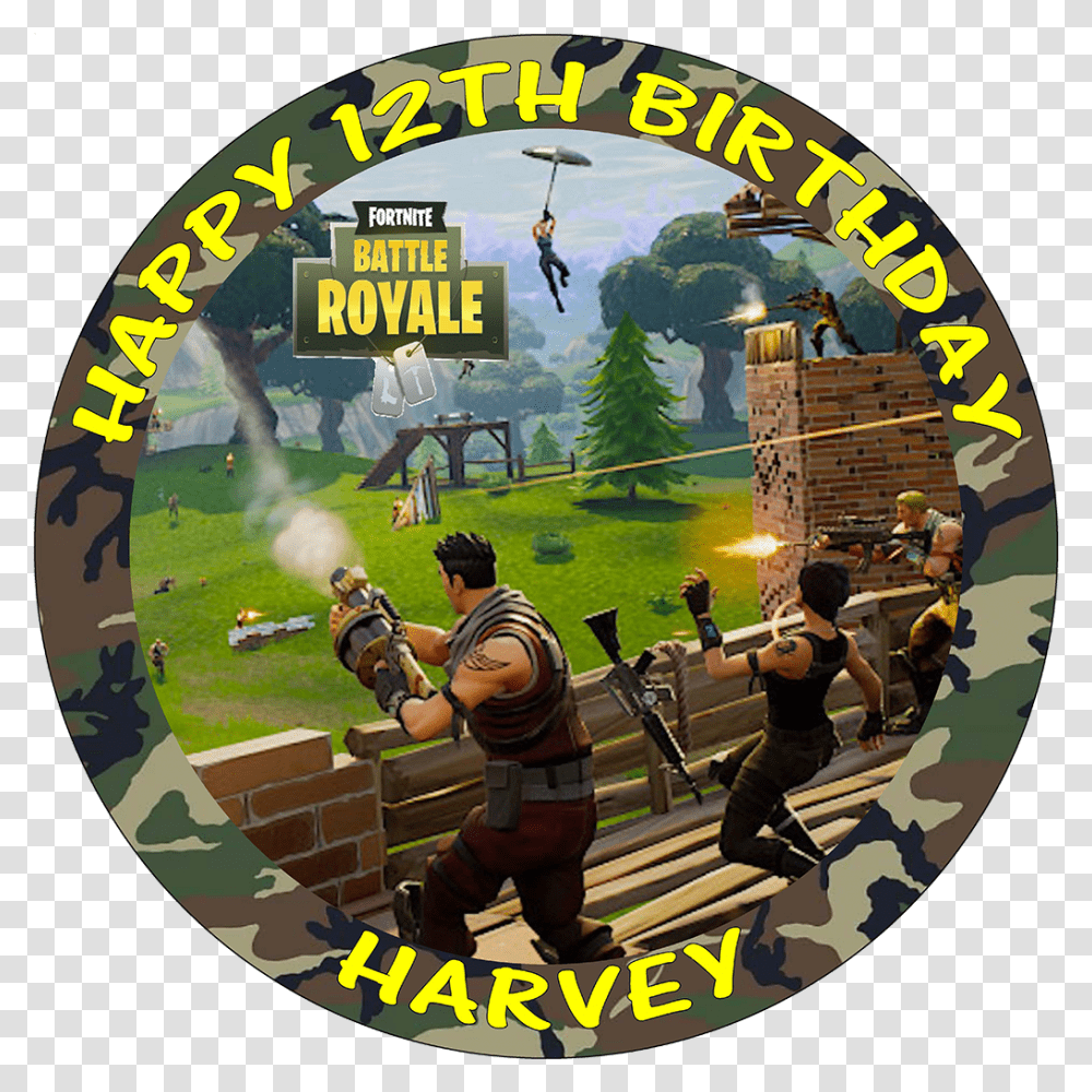 Birthday Cake Edible Topper 50 V 50 Fortnite, Person, Poster, Advertisement, Housing Transparent Png