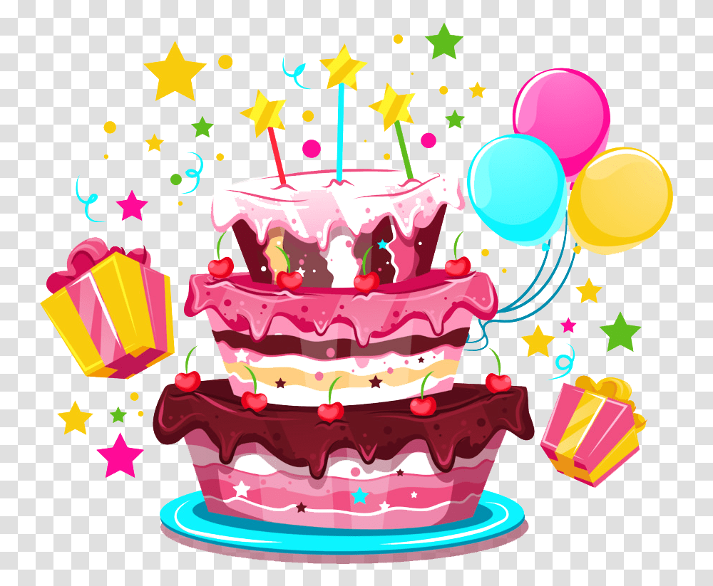 Birthday Cake Illustration Happy Birthday Cake, Dessert, Food, Cream, Creme Transparent Png