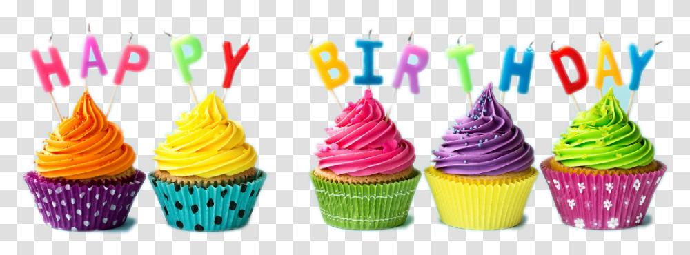 Birthday Colorful Balloon Happy Cupcakes Cupcakes Happy Birthday Sweetpea, Cream, Dessert, Food, Creme Transparent Png