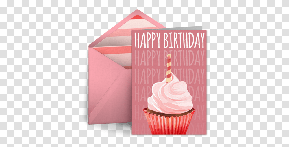 Birthday Cupcake Pink Free Card For Her Happy Cupcake, Envelope, Mail, Cream, Dessert Transparent Png