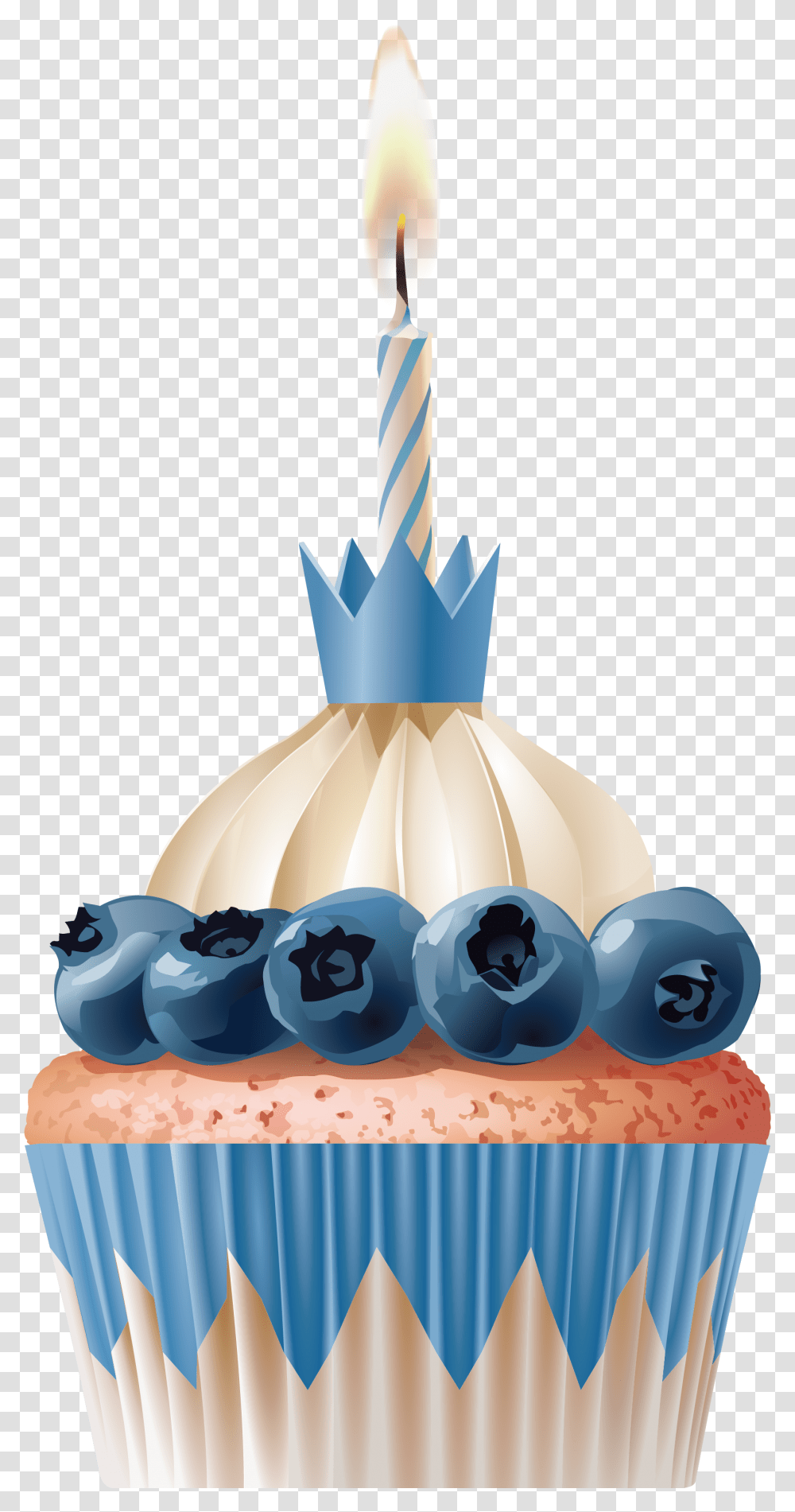 Birthday Cupcake With Lots Of Candles, Plant, Blueberry, Fruit, Food Transparent Png