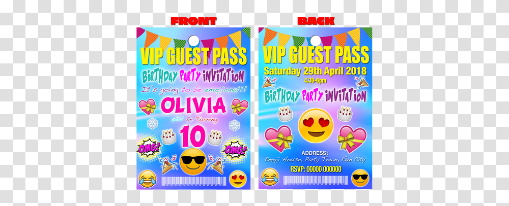Birthday Emoji Smiley Face Hearts Vip Guest Party Pass Lanyard Grandwazoodesign Clip Art, Flyer, Poster, Paper, Advertisement Transparent Png