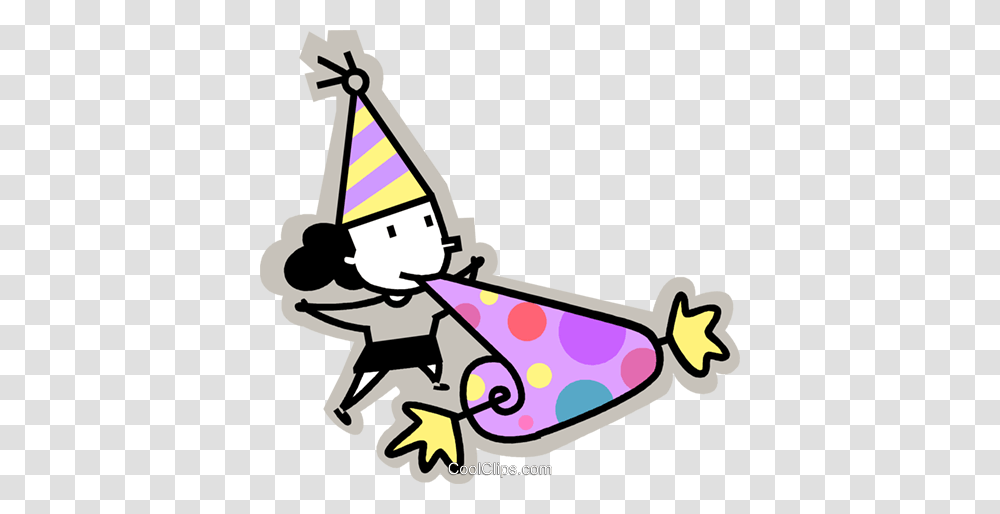 Birthday Girl Blowing Into A Noise Maker Royalty Free Vector Clip, Apparel, Party Hat, Elf Transparent Png