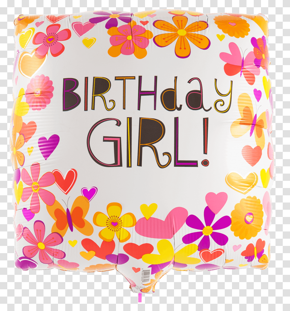 Birthday Girl Flowers Helium Filled Balloon Balloon, Pillow, Cushion, Birthday Cake, Dessert Transparent Png