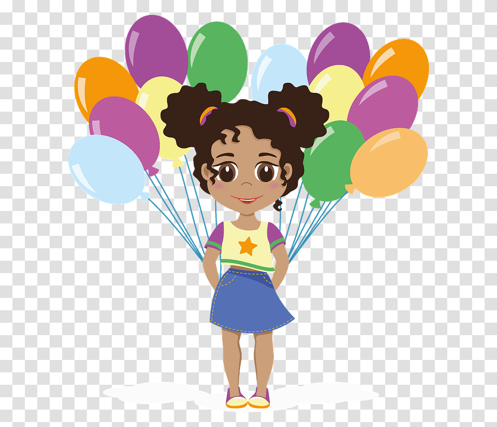 Birthday Girl With Balloons Clipart Cartoon, Person, Human, Female, People Transparent Png