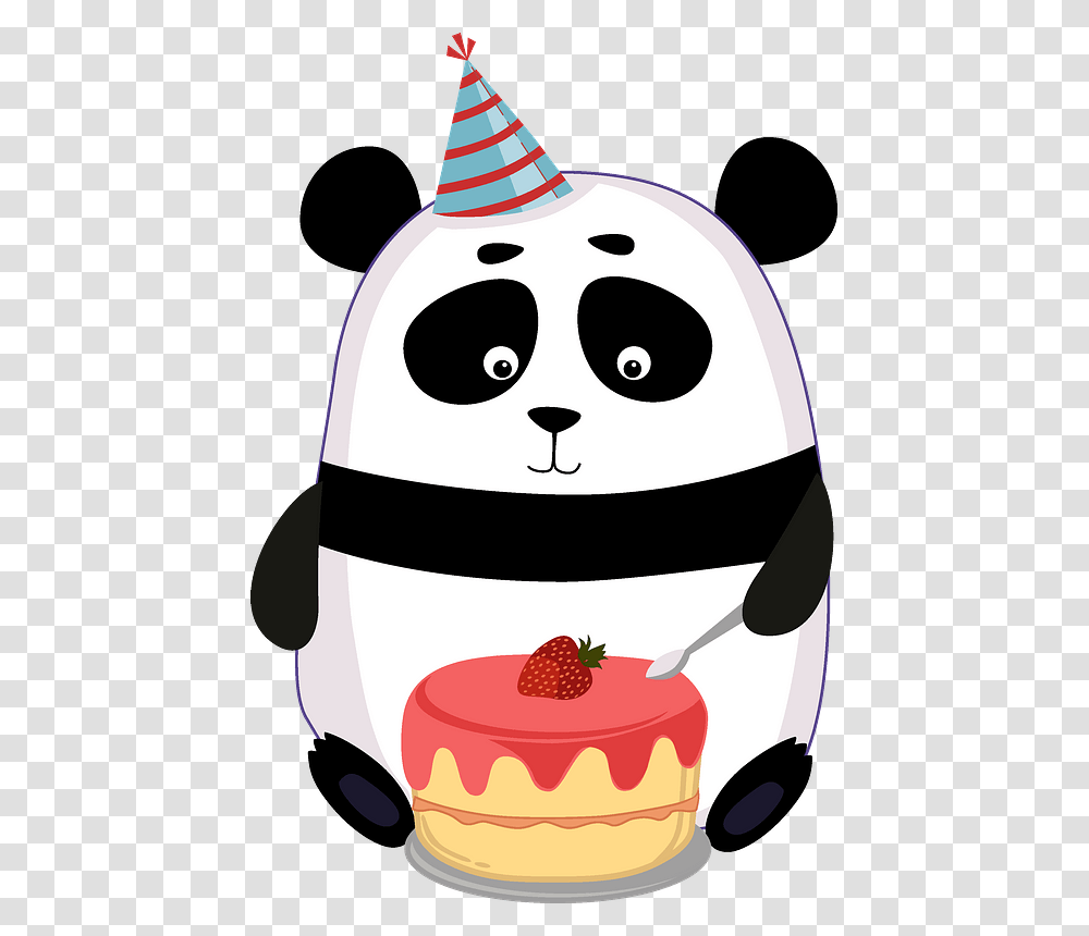 Birthday Panda Clipart Cartoon, Strawberry, Fruit, Plant, Food Transparent Png