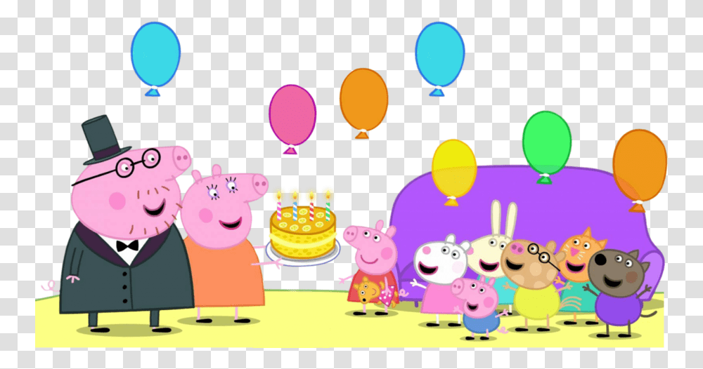 Birthday Party Background Clipart Peppa Pig Clipart Background, Balloon, Birthday Cake, Dessert, Food Transparent Png