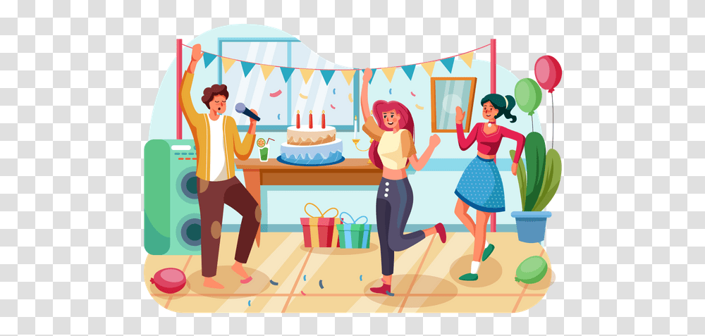 Birthday Party Illustration Birthday Party Illustration, Person, People, Birthday Cake, Dessert Transparent Png