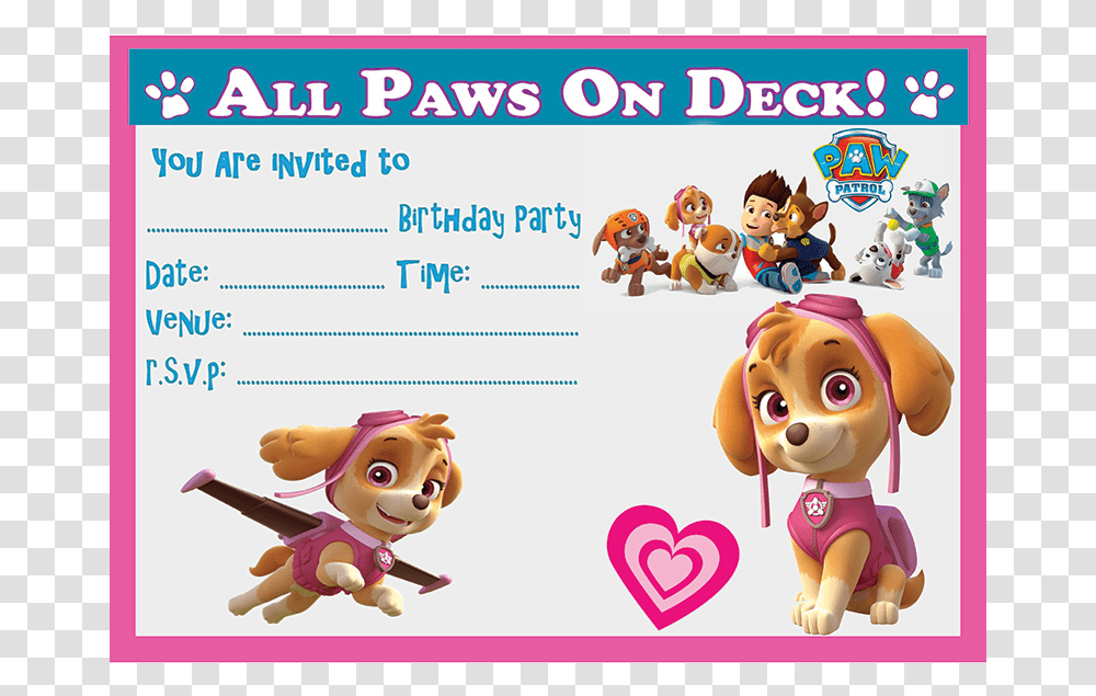 Birthday Party Paw Patrol Skye Invitations, Super Mario, Toy, Label Transparent Png