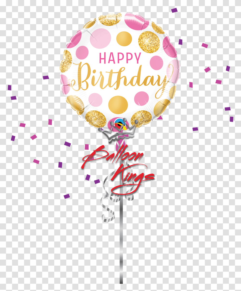 Birthday Pink & Gold Dots Qualatex Foil Happy Birthday Balloon, Paper, Confetti Transparent Png