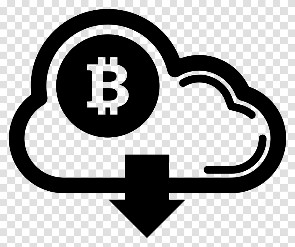 Bitcoin On Cloud With Down Arrow Symbol Bitcoin, Stencil, Logo, Trademark Transparent Png