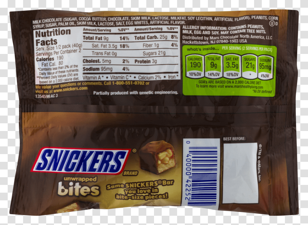 Bite Size Snickers Nutrition Label, Flyer, Poster, Paper, Advertisement Transparent Png