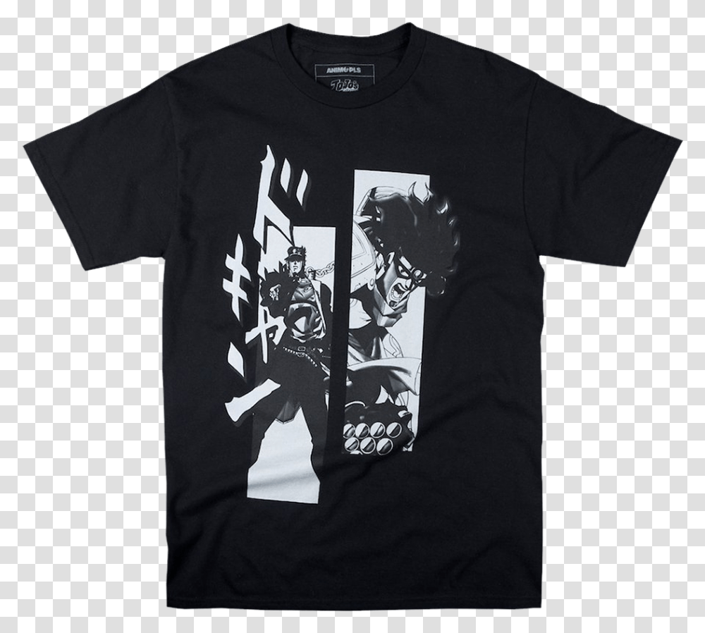 Bizarre Adventure Jotaro And Star Platinum Black Tee Active Shirt, Clothing, Apparel, T-Shirt, Person Transparent Png