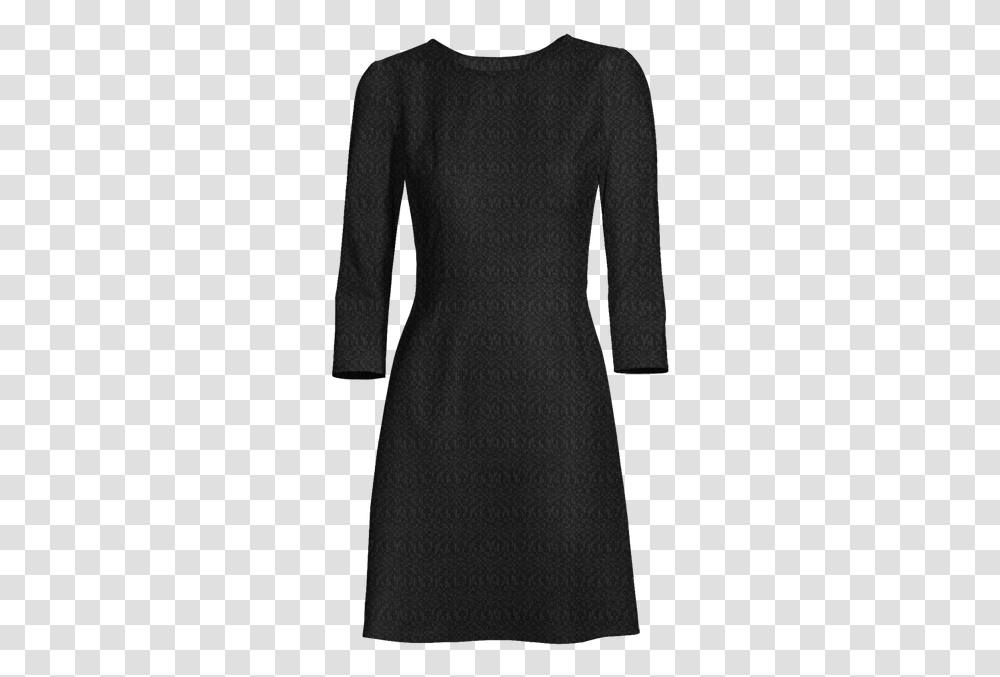 Black 34 Sleeve Round Neck Skater Dress Little Black Dress, Apparel, Long Sleeve, Overcoat Transparent Png