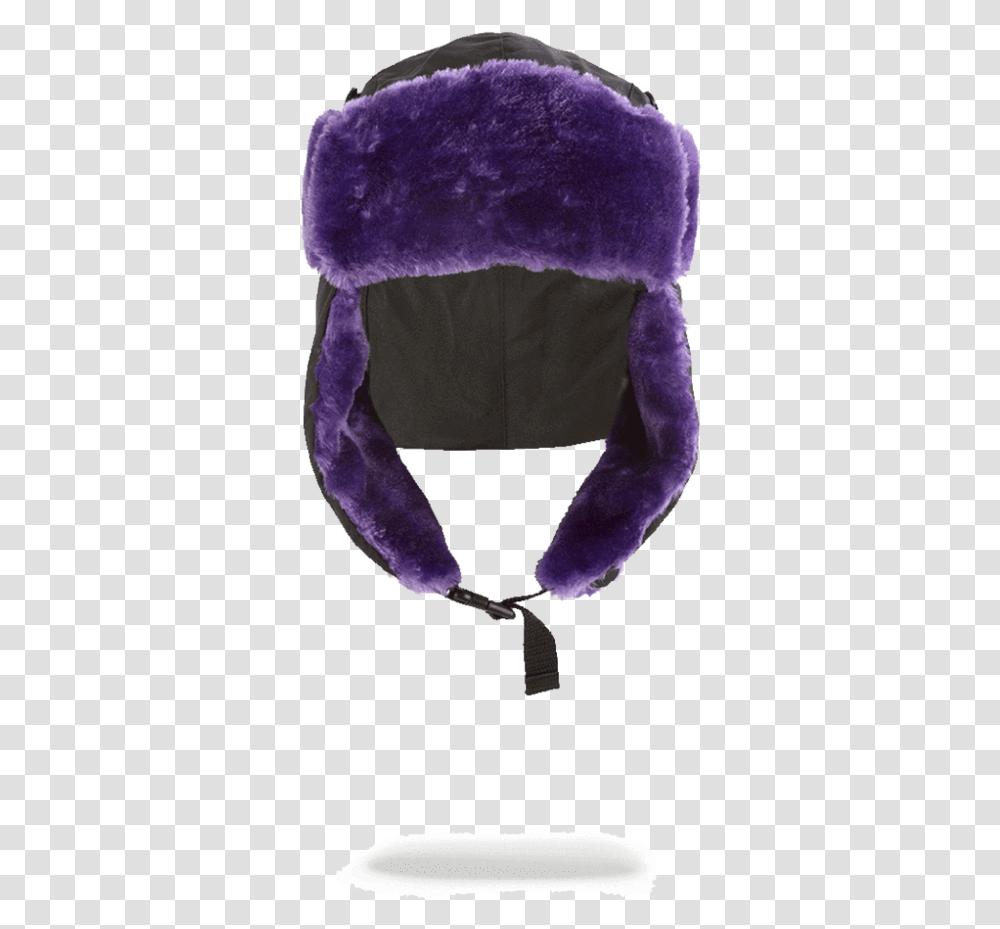 Black 3m Purple Fur Aviator Hat Ushanka, Cushion, Accessories, Accessory, Person Transparent Png