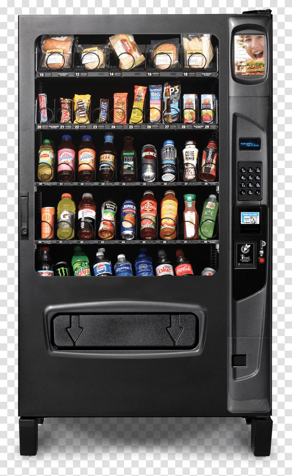Black 42 Selection Cold Food Amp Drink Vending Machine Food And Drink Vending Machine, Person, Human Transparent Png