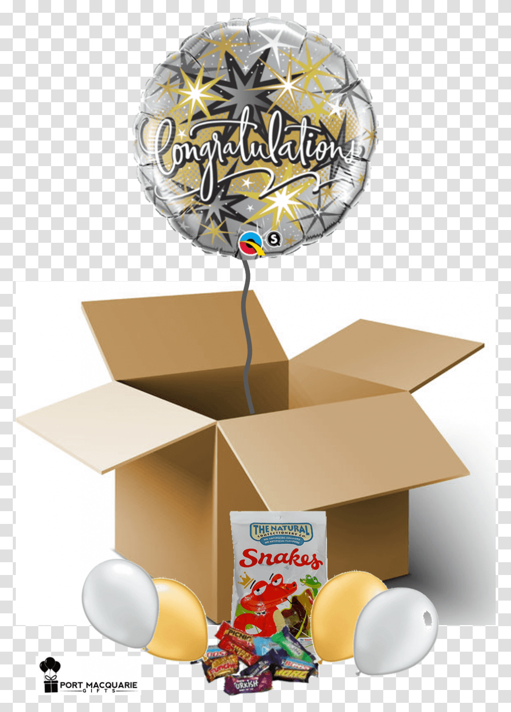Black And Gold Balloons Congratulations Foil Balloons, Cardboard, Box, Carton, Lamp Transparent Png